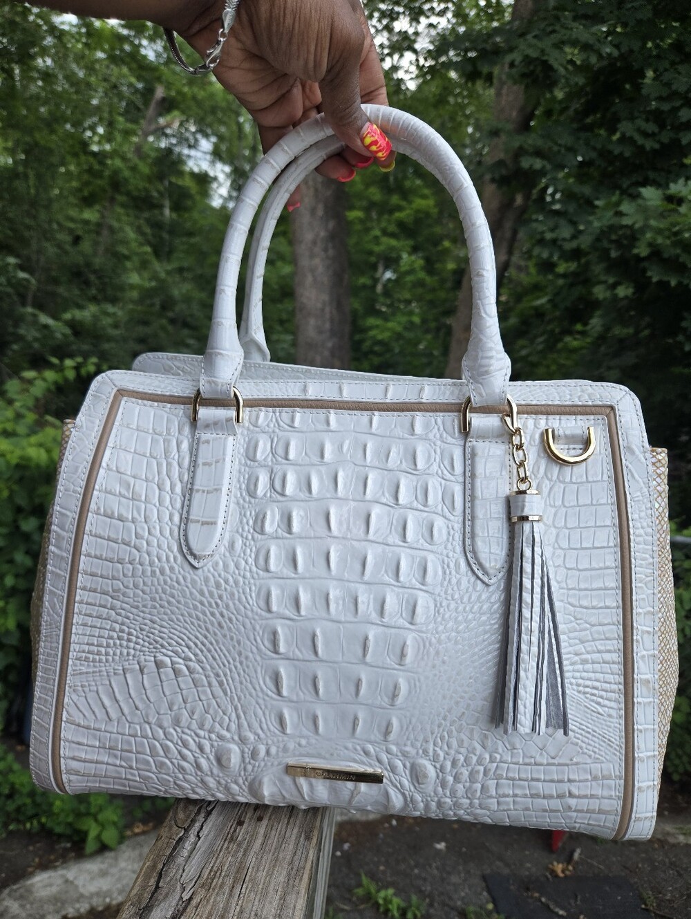 Brahmin Finley Sea Salt White Colada Genuine Leather Satchel NWT